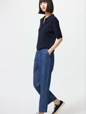 Uniqlo relaxed denim cotton pants with drawstring